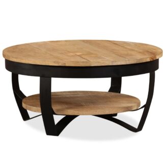 Round Farmhouse Coffee Table - Solid Rough Mango Wood