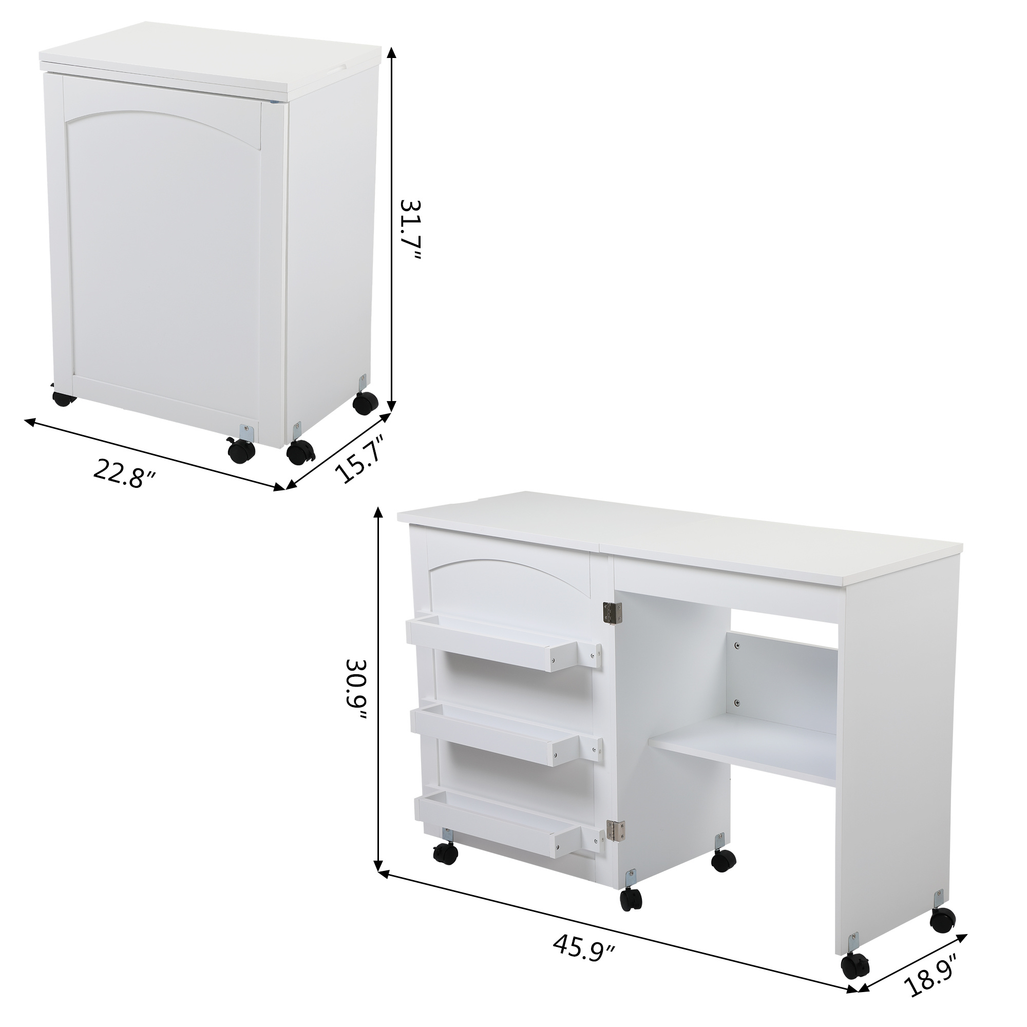 Folding Sewing Table with Lockable Casters - Hooving Stovers
