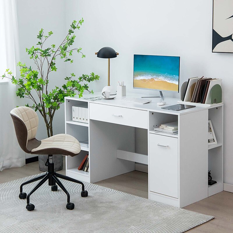 Homfa Writing Computer Desk, Laptop Notebook PC Workstation with 2 Drawers, White 