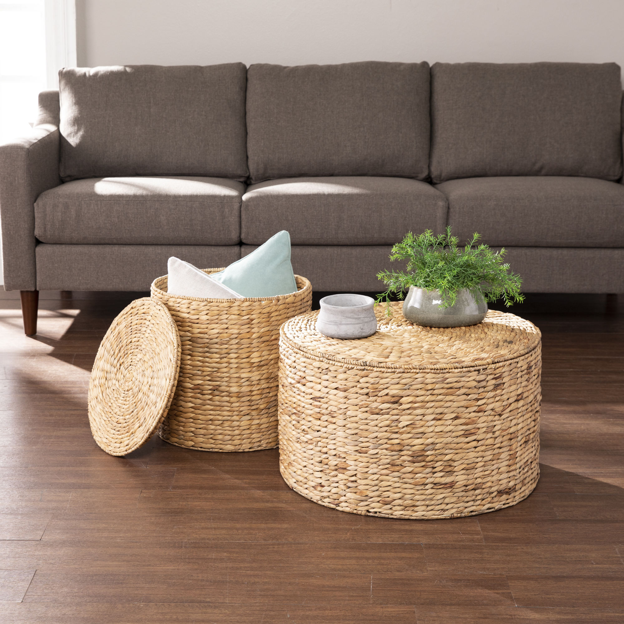 Round Woven Storage Tables