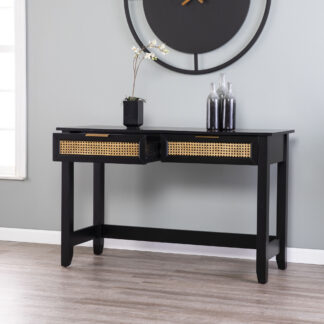 Boho Rattan Console Table Black with Drawers