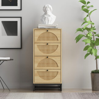 Boho Cabinet with Natural Rattan 4 drawers