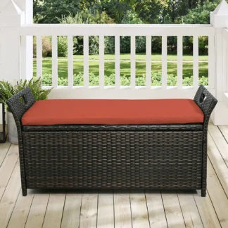 Outdoor Patio Rattan Storage Bench with Cushion