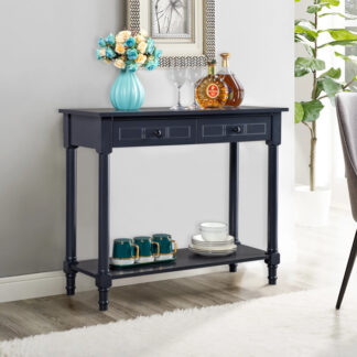 Dark Blue Console Table with 2 Drawers Entryway Table Navy Blue/Black